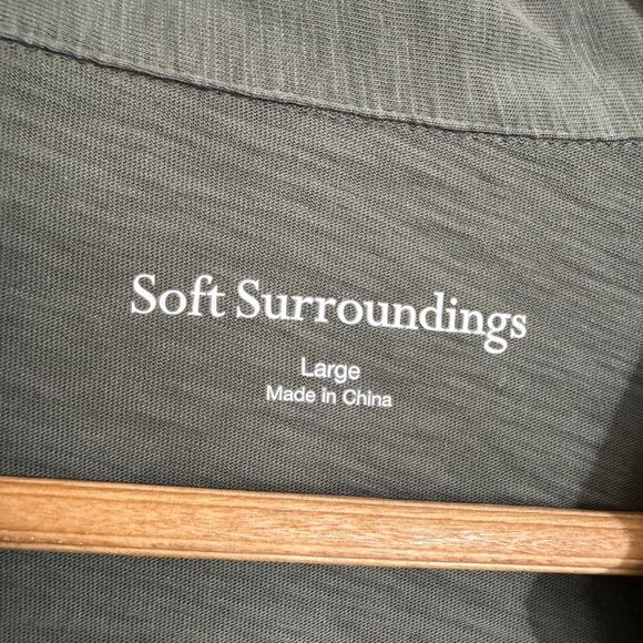 Soft Surroundings Green Novelty Button-Up Midi Shirt Dress size L Lagenlook Boho - Picture 6 of 10